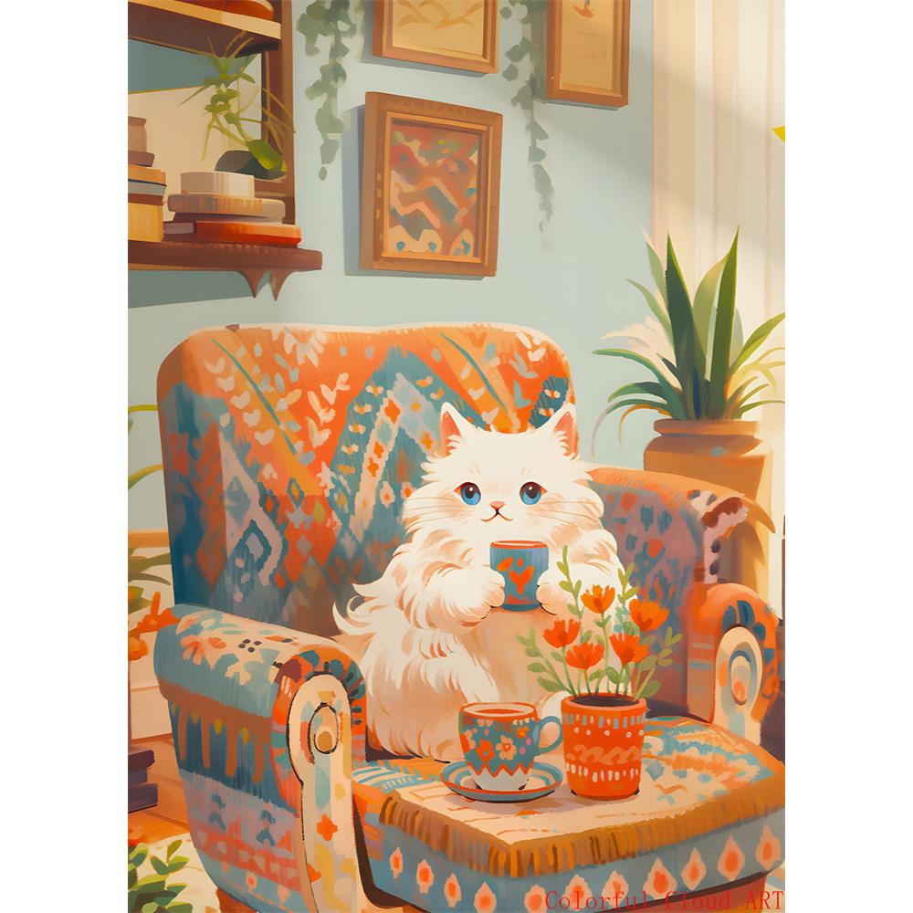 5D DIY Diamantmalerei Kreuzstich Stickerei Lustiges Tier Niedliche Schwarze Katze Weiße Katzen Vollrunde Bohrer Heimdekor Wandkunst Geschenk