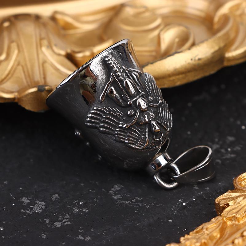 New Men'S Motorcycle Wind Retro Punk Hip Hop Rock Wings Motorcycle Character Bell Pendant Necklace