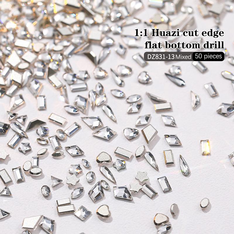 50Pcs Nail Mini Glass Charming Sparkling   Collection Mixed Color Luxury Manicure Decorations Accessories