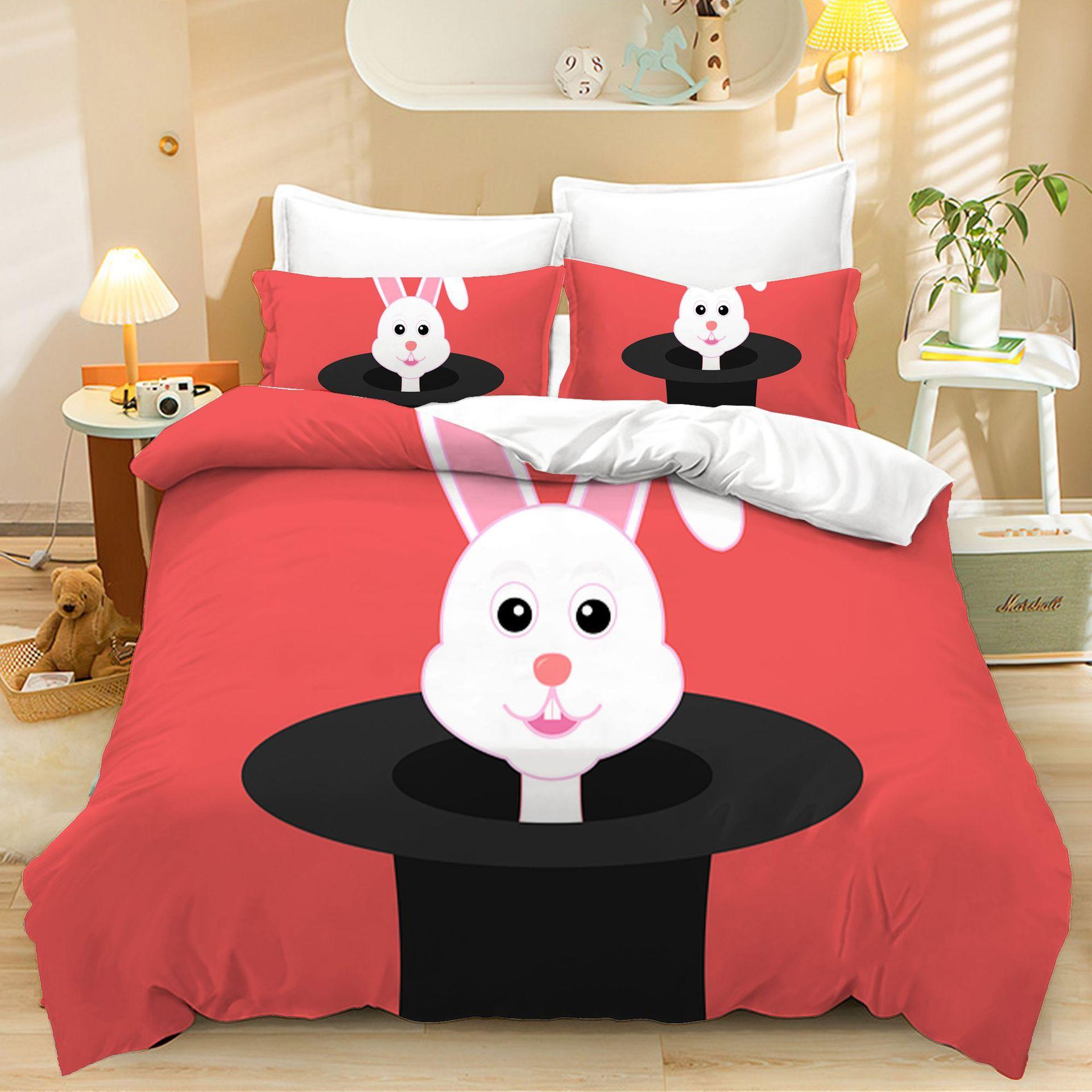 

Home Textiles Three-Piece Easter Pink Cartoon Digital Printing Quilt Pillowcase Bedding 90 * 200 two-piece set