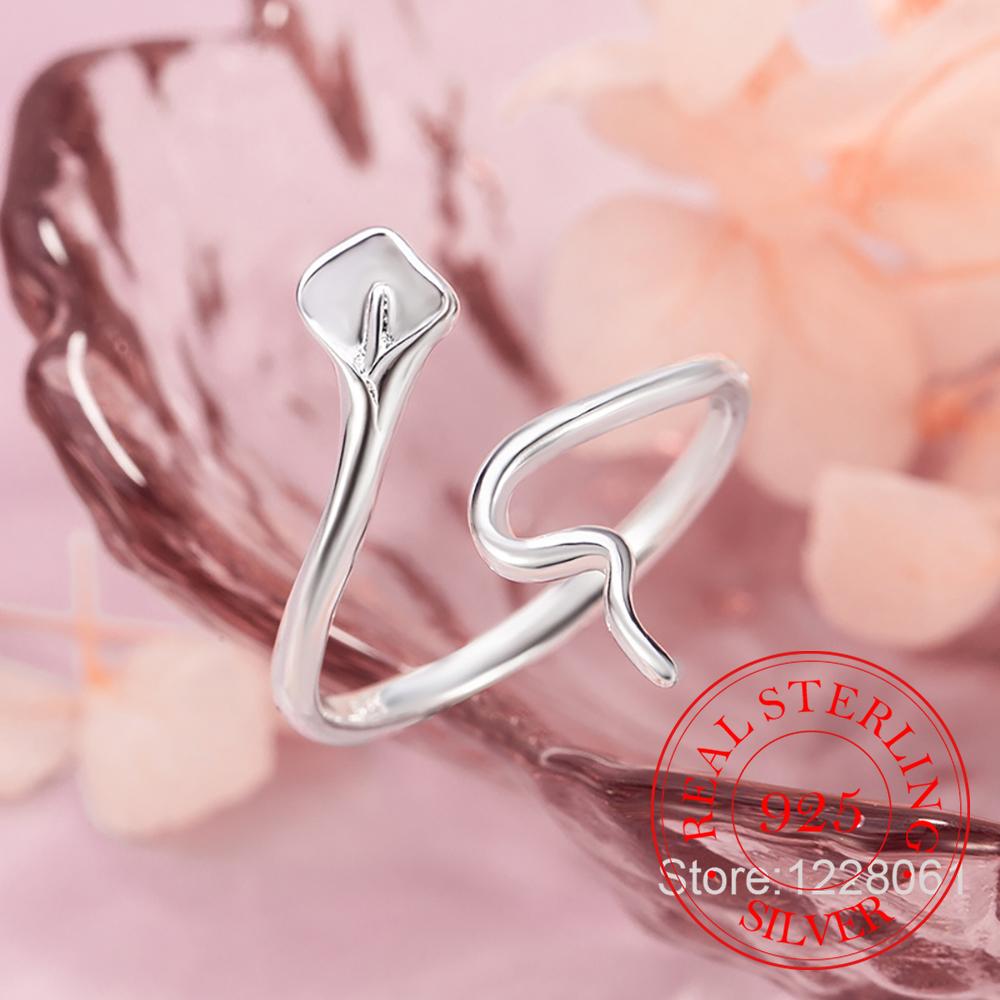 

925 Sterling Silver Jewelry Luxury Calla Flower Open Finger Rings for Women Wedding Party Jewelry For Girls Friend Gift resizable