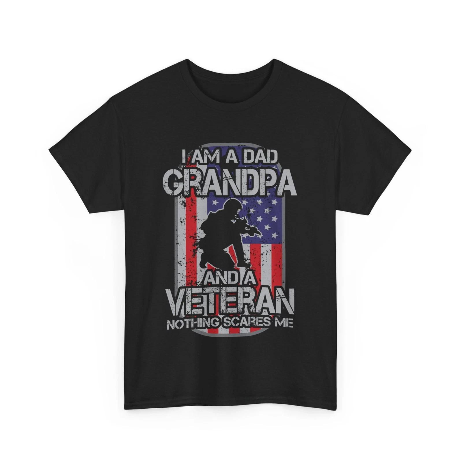 I Am A Dad Grandpa and a Veteran Nothing Scares Me American Flag Vintage Shirt L