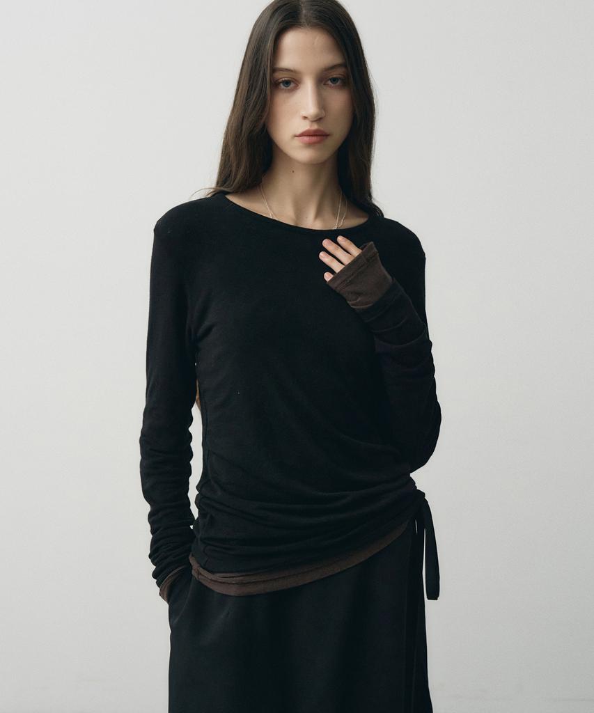 Noir For Woman Wool Reversible Layered T-Shirt (Black)