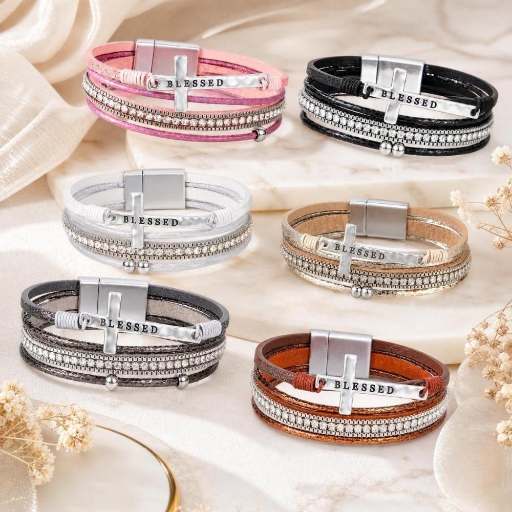 Colorful Rope Multilayer Bracelets Crystal Woven Leather Bracelets  Party Gift