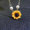 Charm Romantic Jewelry Pearls Flower Pendant Sunflower Necklace Chain Gold Plated