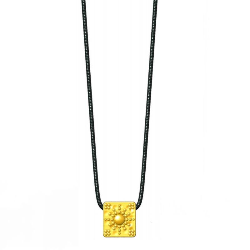 Personalized Simple Fashion Copper Plated 18K Real Gold Coin Square Pendant, Thin Rope Collarbone Chain, Niche Retro Necklace Women