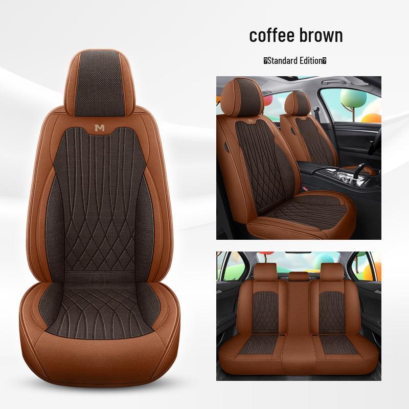 Universal Breathable Linen Car Seat Cushion - Full Surround for All Seasons, Fits Five Seats