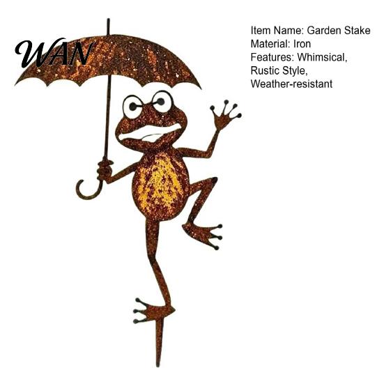 Umbrella Frog Garden Decoration Rusty Stake Cute Holding Yard Art Metal Iron Outdoor Ornament for Lawn Flowerbed Courtyard Decor Retro Style