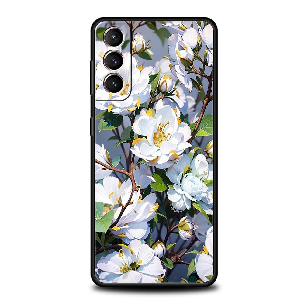 Cherry Blossom Tree Phone Case For Samsung Galaxy S24 S23 Ultra S22 S21 S20 FE 5G S10 S10E S9 Plus S8 Soft Silicone Black Cover