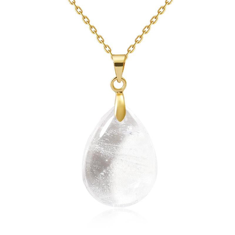 New Fashion Natural Stone Crystal Pendant Teardrop Simple Pendant Necklace Earrings Making Jewelry With Chain Collar