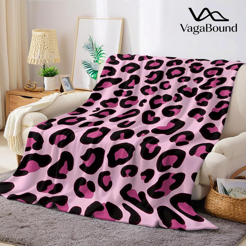 Roze Luipaardprint Flanellen Deken Warm Zacht Halloween Kerstbank Warm Gezellig Decoratief Decor Cadeau Voor Elk Seizoen