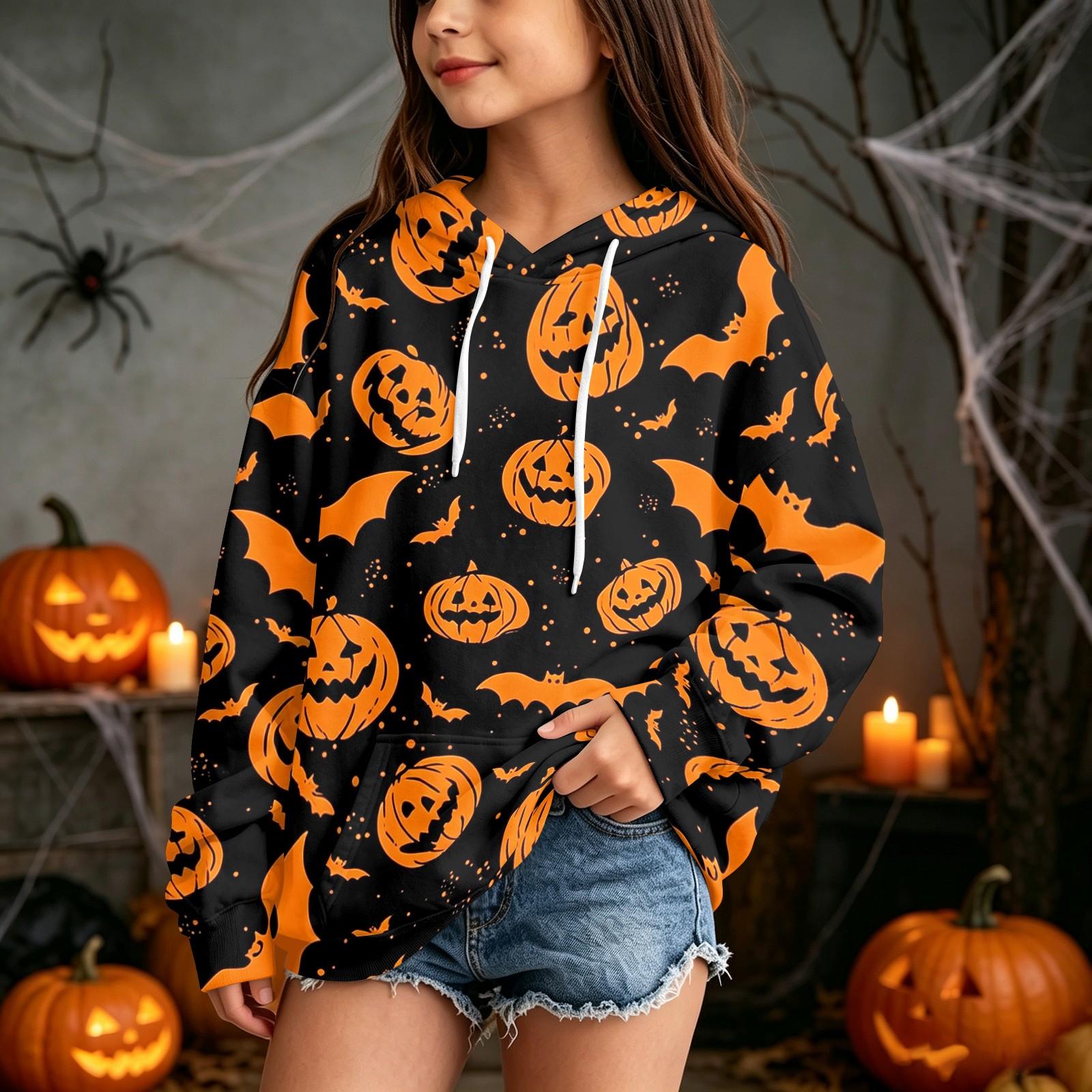 Kids Casual Halloween Print Pullover Hoodie Sweatshirt for Everyday Wear 110