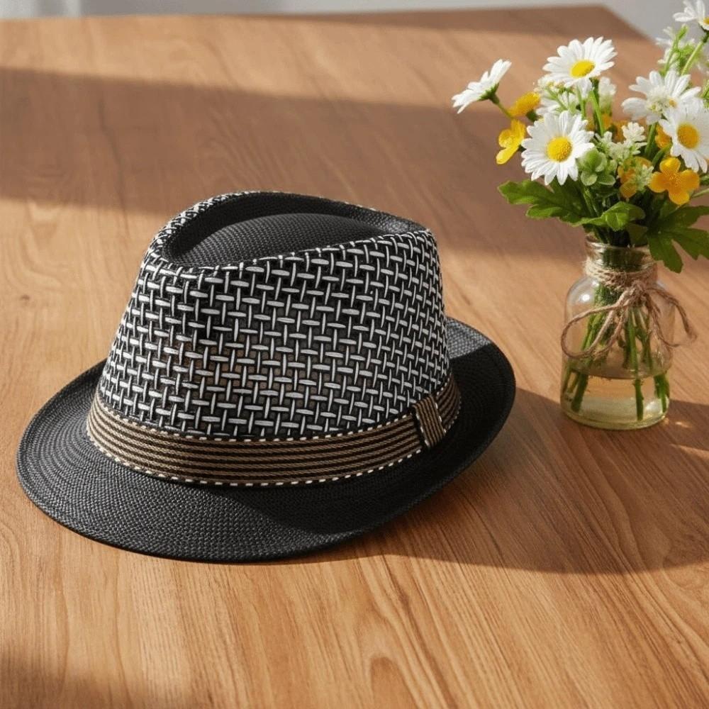 Short Brim Woven Straw Hat Breathable Vacation Beach Cap Sun Cap Men Panama Hat Summer
