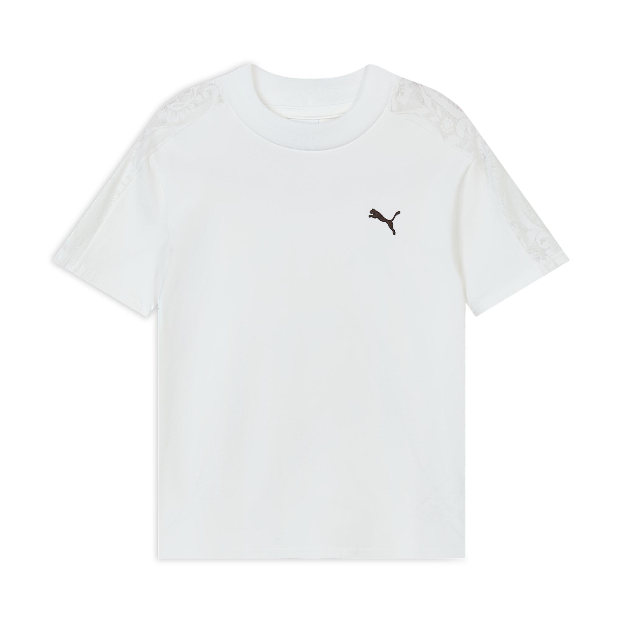 Puma Lace Panel Short Sleeve T7 Sports T-Shirt Women tops 638462-02 M