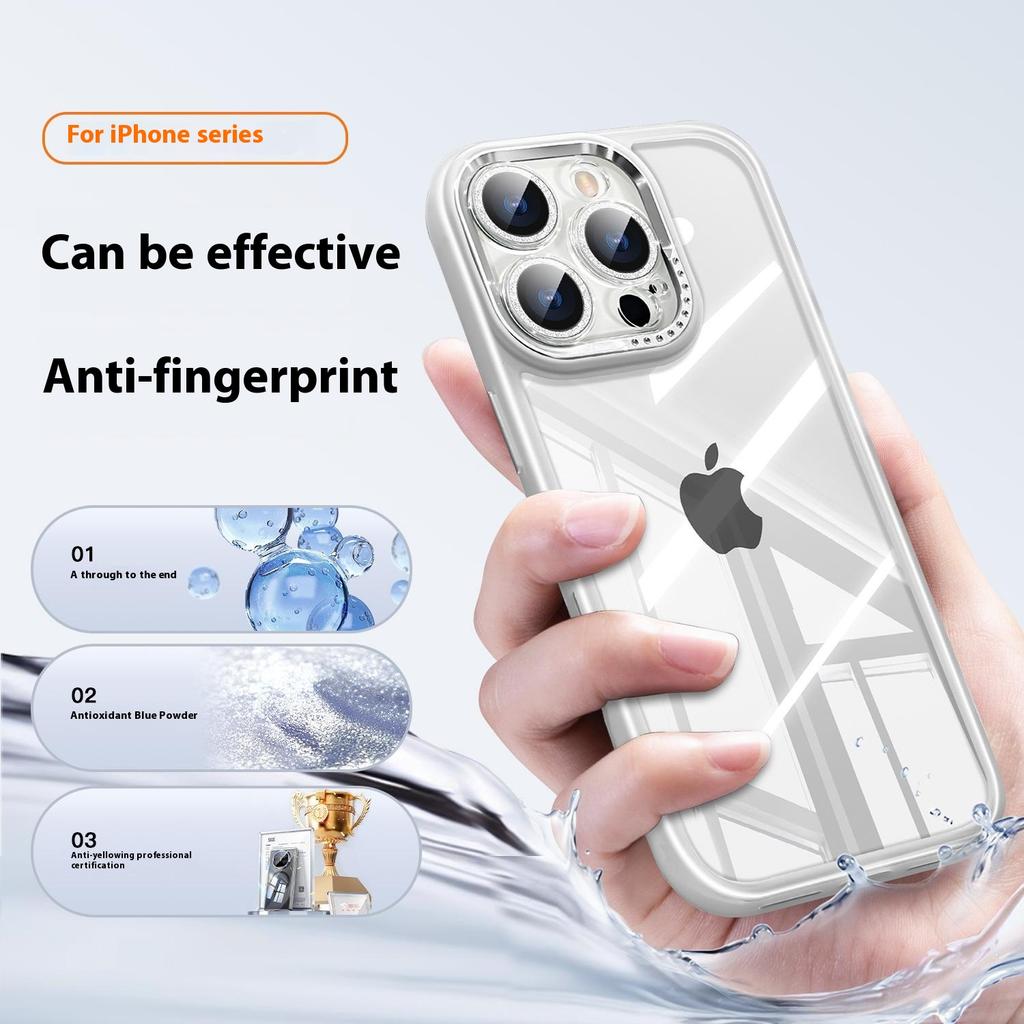 For iPhone 16 Pro Max Case PC+TPU Clear Phone Cover with Glitter Camera Lens Film