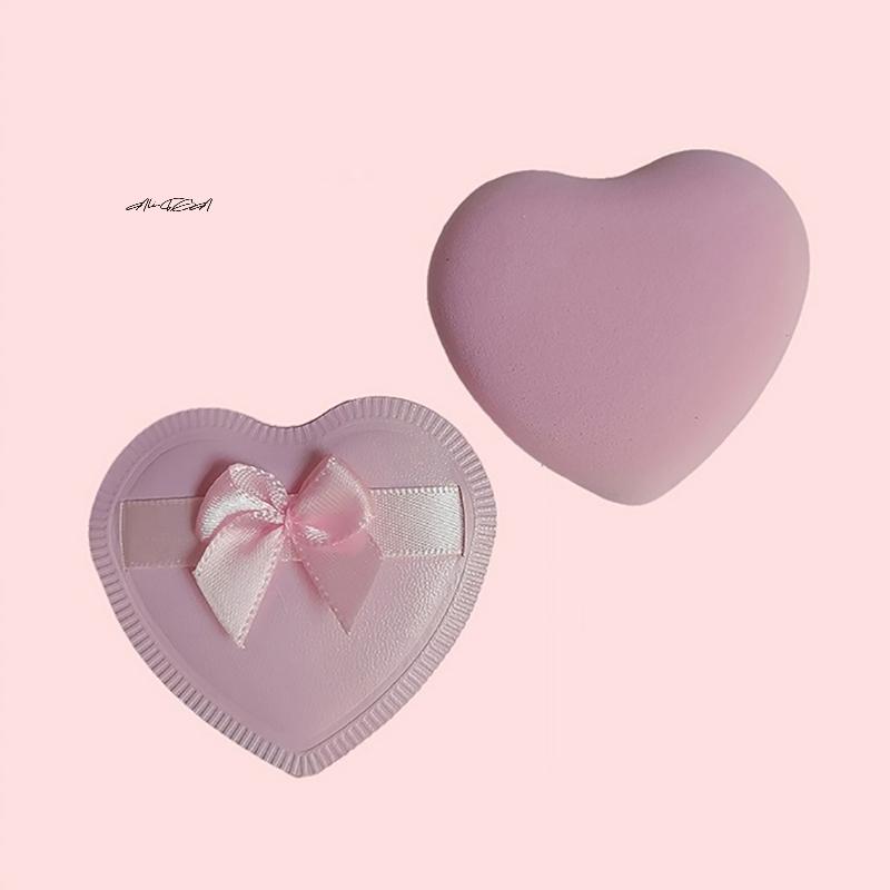 2/5Pcs Heart-Shaped Bow Cotton Candy Air Cushion Powder Puffs for Dry & Wet Use Makeup Sponge