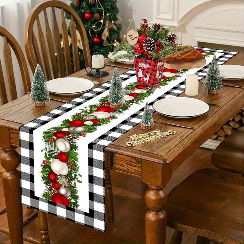 Buffalo Plaid Christmas Tree Table Runner Merry Christmas Decorations For Home 2026 Xmas Table Cover Gifts Happy New Year 2026