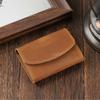 Retro Crazy Horse Leather Small Zipper Pouch Compact Lid Button Coin Key Wallet Pocket Money Bag