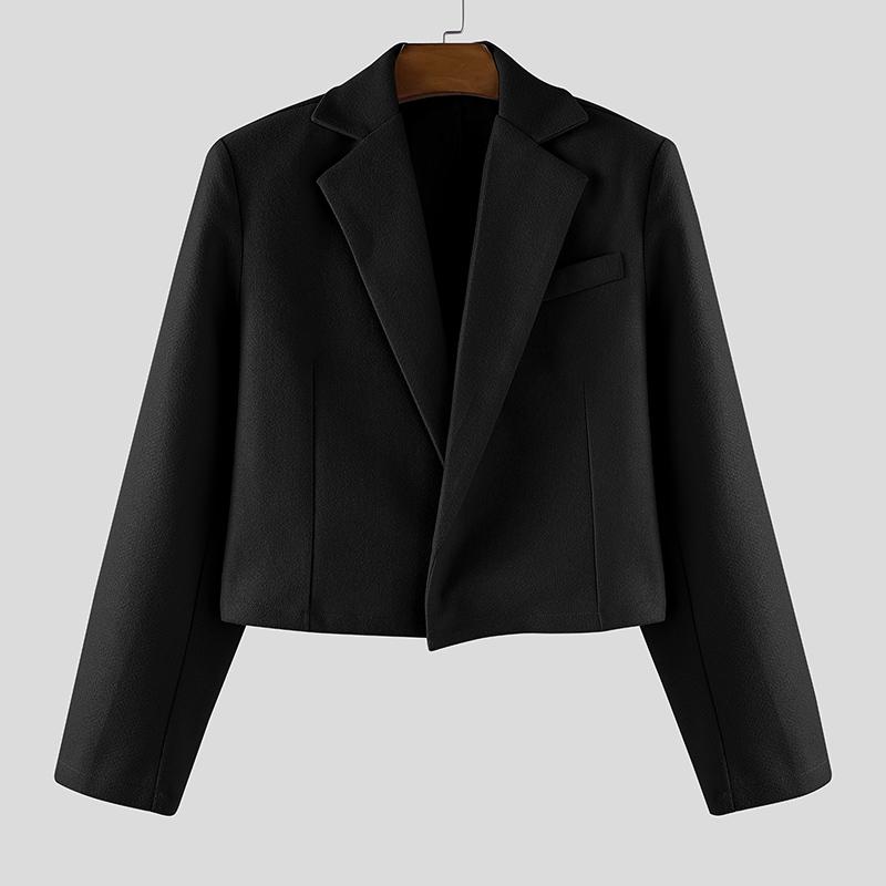 INCERUN Autumn Winter Men Long Sleeve Melton Cropped Short Blazer Coats