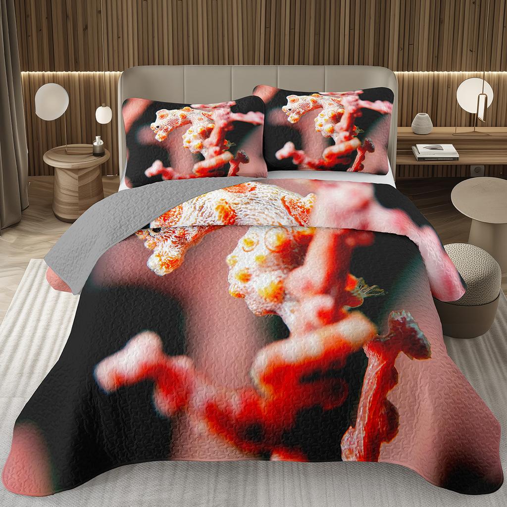 Comforter Seahorse Queen Size 3D Seahorse Printed Bedding Set Ocean Animal Quilted Marine Mediterranean Style Bed