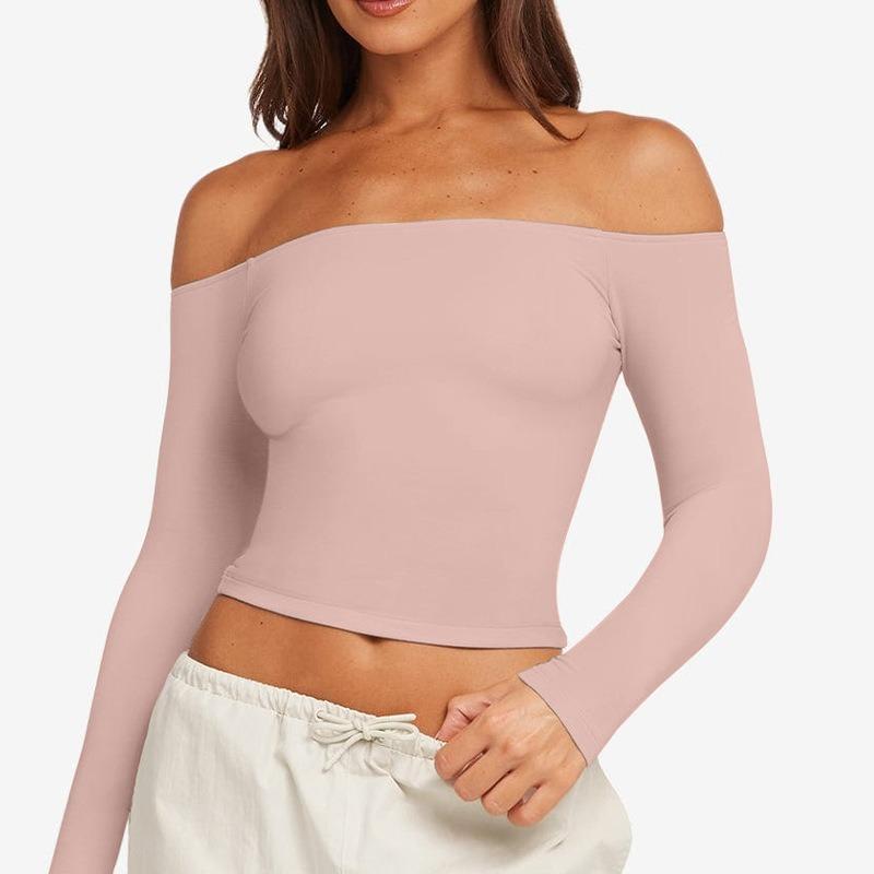 Women S Off Shoulder Long Sleeve Tight Yoga Training T Shirt