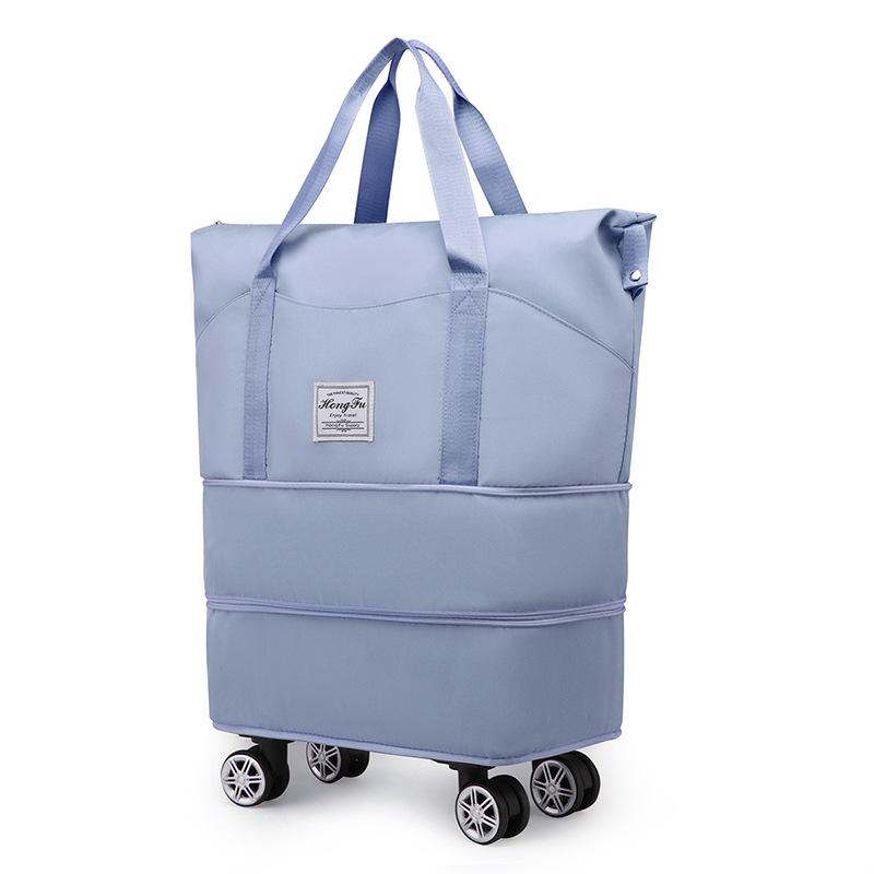 Travel Luggage Bag with Pulley Expandable Travel Bag Fashion Wet and Dry Separation Large Capacity Portable Fitness Bag