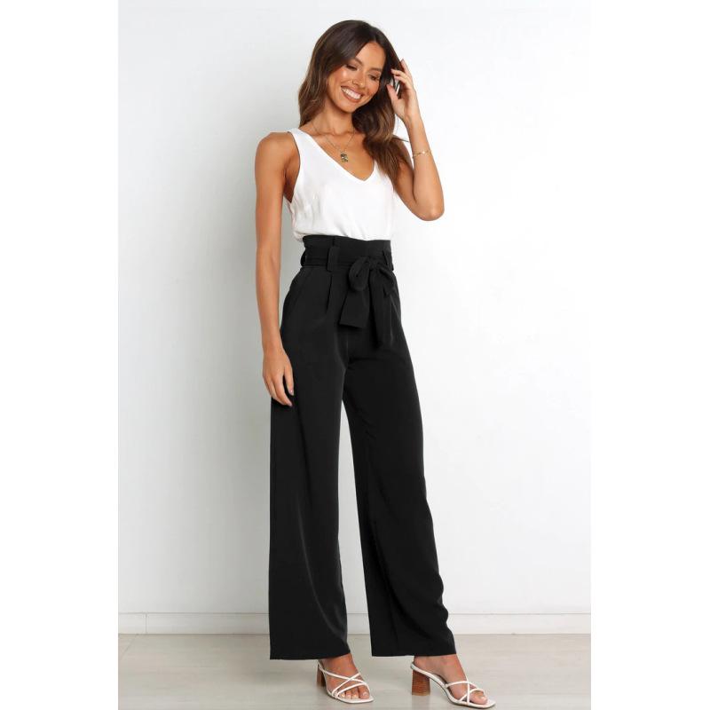 Pantaloni da abito da donna estivi da ufficio Pantaloni casual versatili a gamba larga con pantaloni a cintura