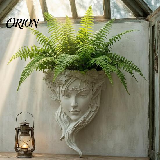 Creative Entrance Wall Planter Fairy Face Shape Planter, Girl Flower Pot, Mounted Resin Portrait Relief Sculpture Vase for Indoor Outdoor, Cactus,