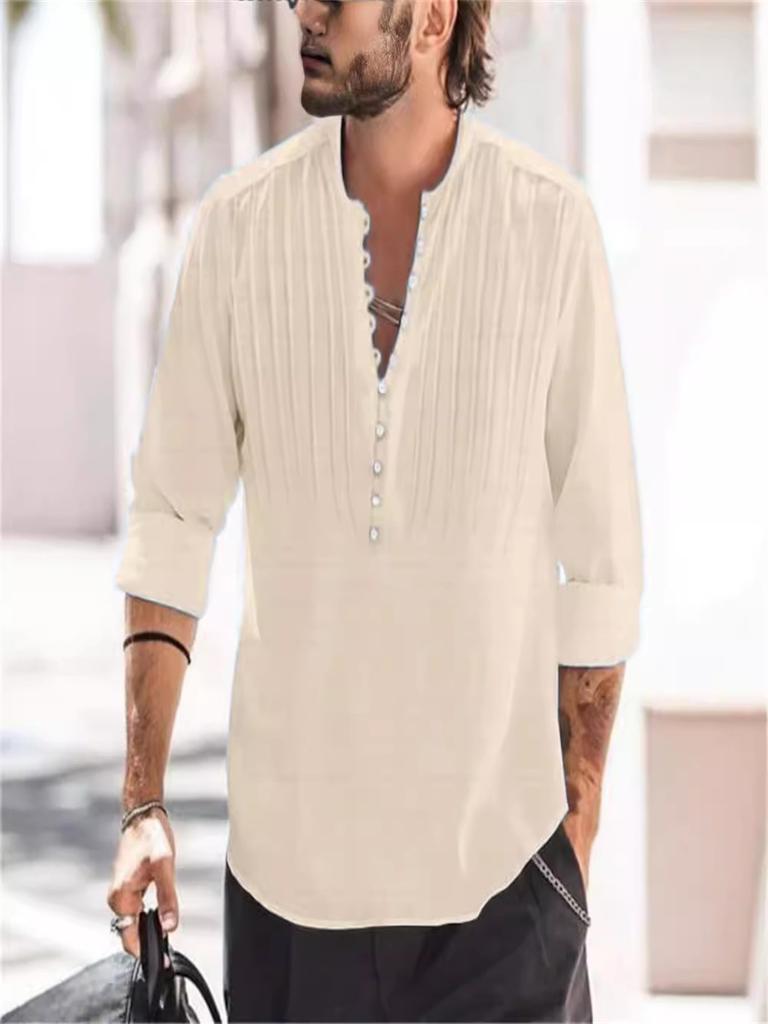Cotton Men's Shirt Design Stripes Solid Color Long Sleeve Outdoor Casual Fashion Cardigan Simple Style