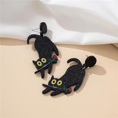 Black Cat Earrings Earrings Rose Tulip Creative Fashion Design Acrylic Halloween Pie