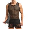 Men's Crew Neck Fishnet Tank Top - Breathable, Loose, Casual, Plus Size, European & American Style.