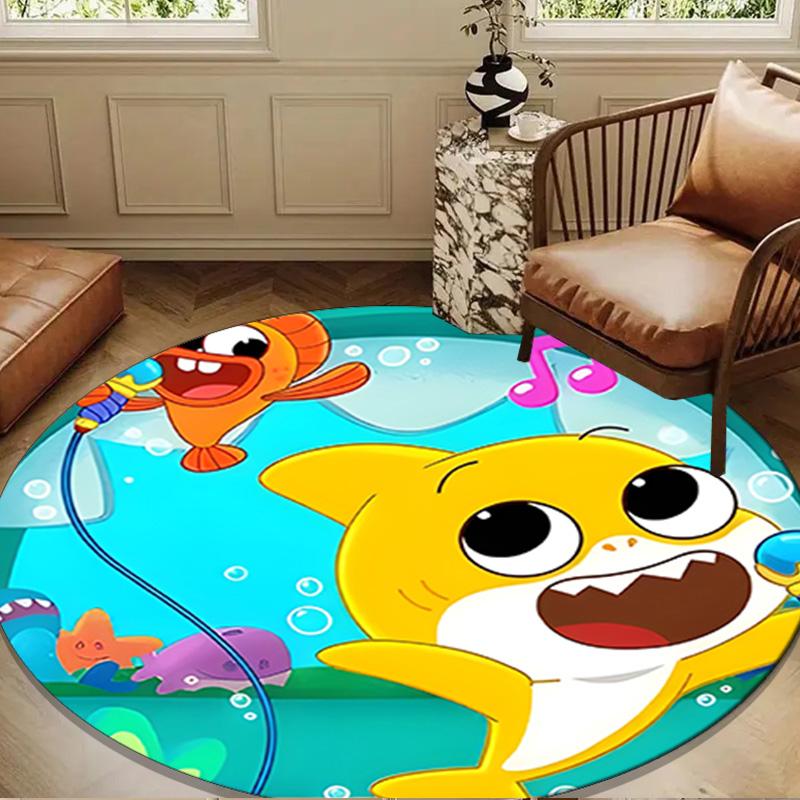 Cartoon Shark Dance Party Round Rug for Livingroom,Bedroom, Palyroom, Chair Rug, Area rug, Circle Carpet, Large Size Fan Christmas gift