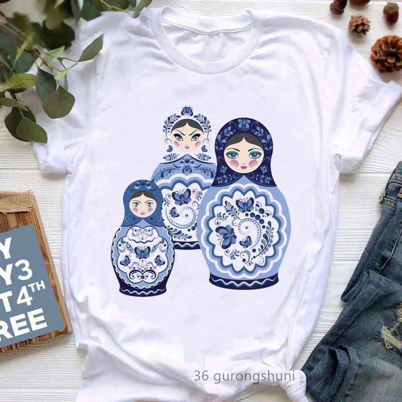 Matryoshka Doll T Shirt 2023 Funny Summer Fashion Tshirt Russian Doll T-Shirt Women White Casual T Shirt Female Harajuku Shirt