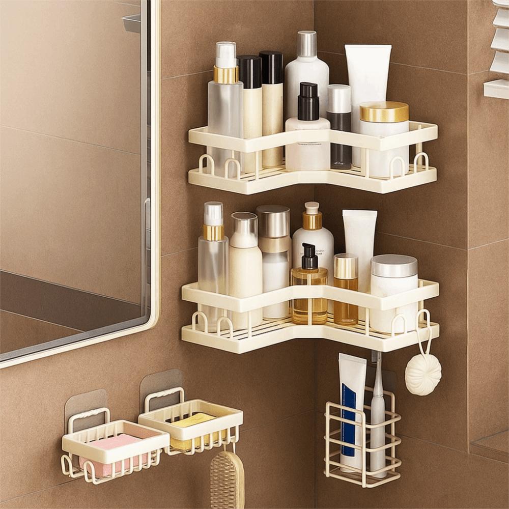 1Pc/3Pcs/5Pcs Wall Mounted Corner Storage Shelf Carbon Steel Shampoo Storage Rack  For Home