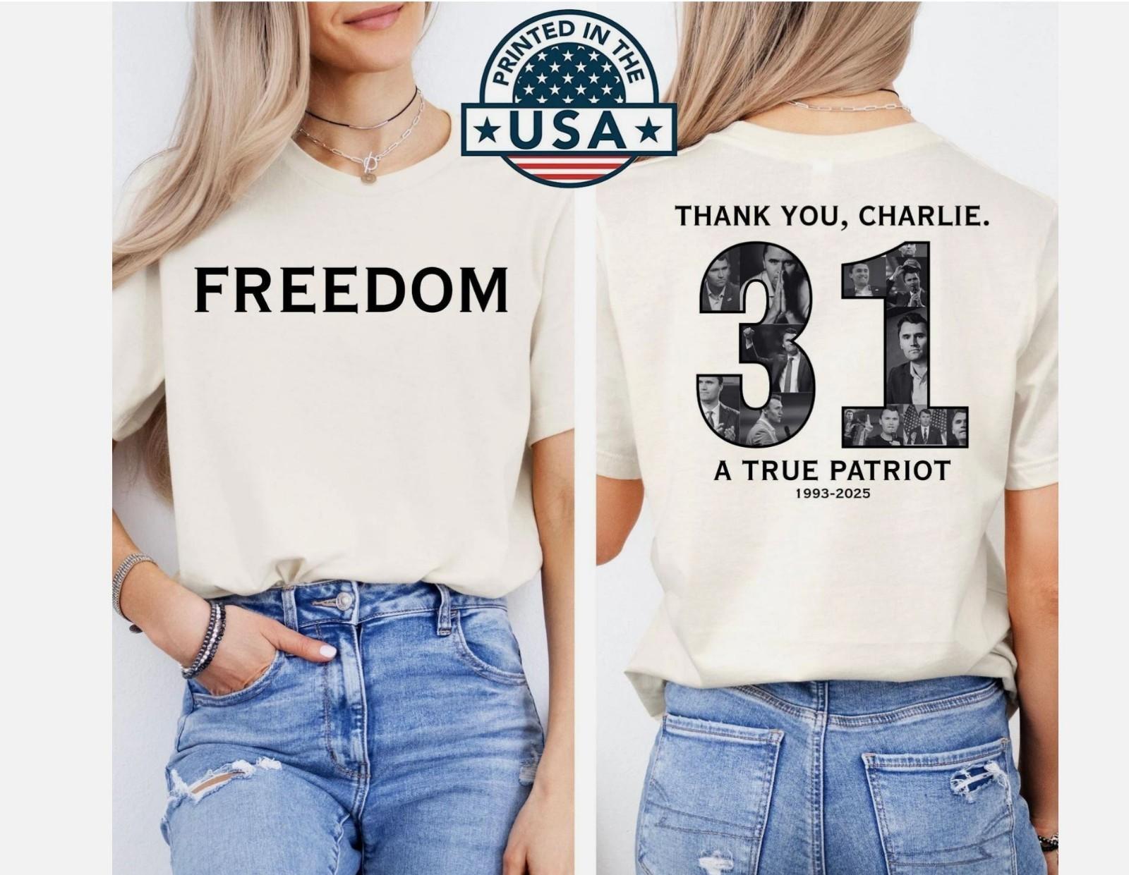 Charlie Kirk Freedom 31 T-Shirt Justice For Charlie Kirk Shirt FAST SHIP S