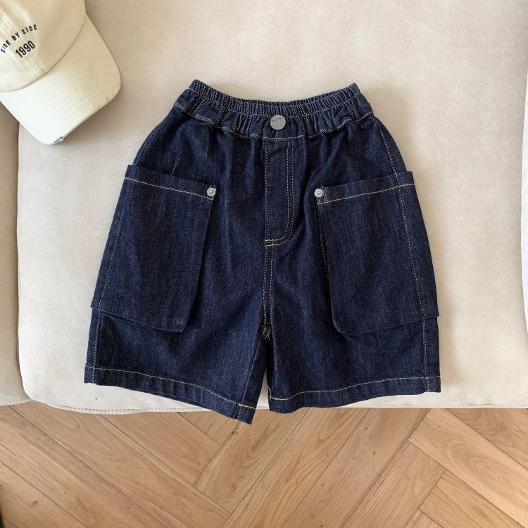 Children's Korean Style Cargo Denim Shorts - Cool, Fashionable, Loose Fit with Pockets