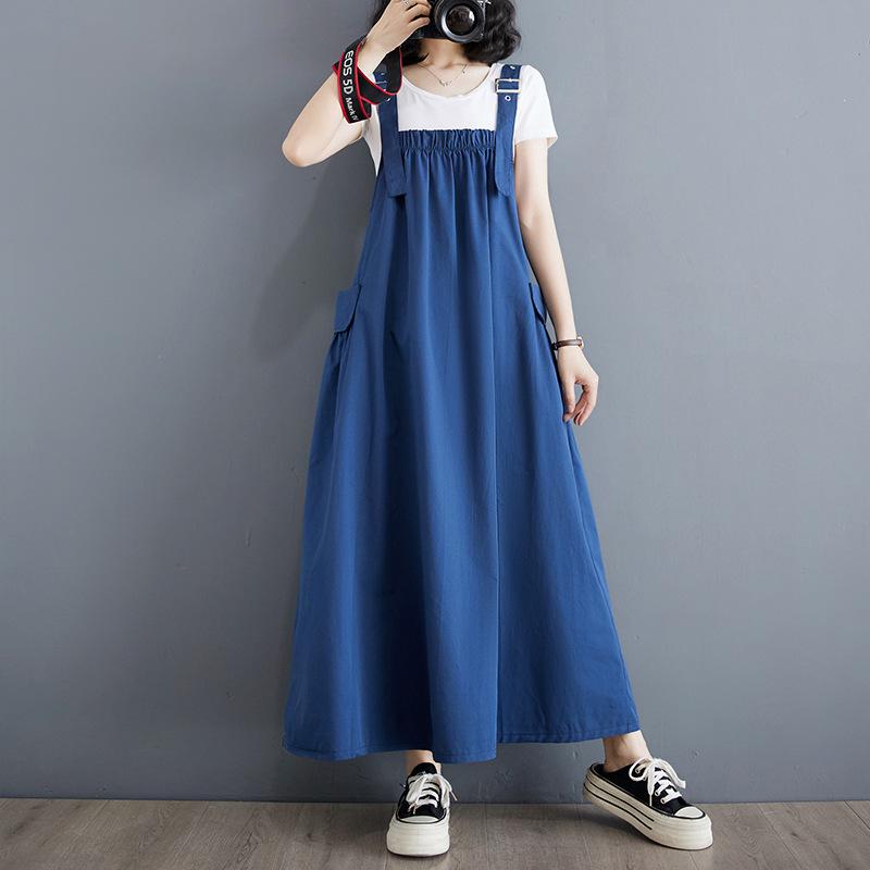 Elegantní letní korejský overalový šat s tenkými ramínky plus size