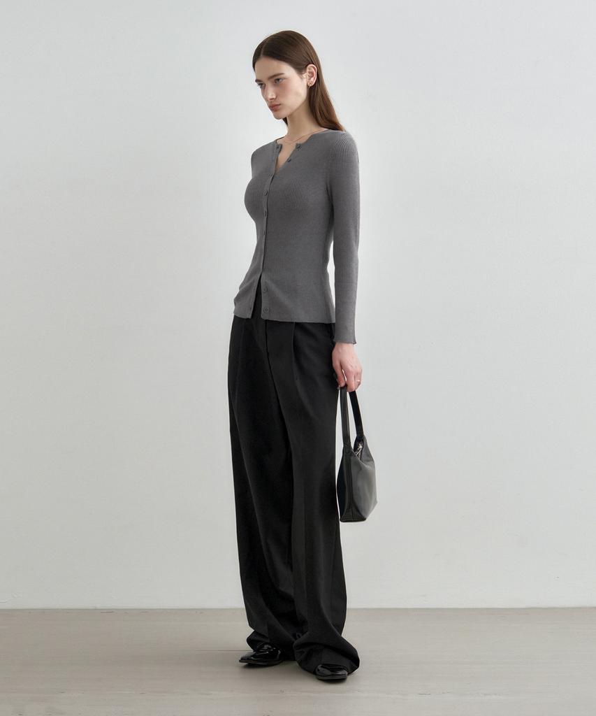 MONGDOL Single-Pleat Wide Slacks Black Mdpt025Black