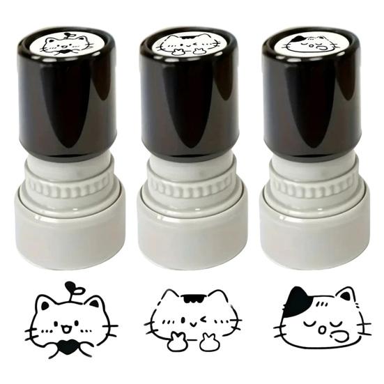 Cat Pattern Stamp with Black Cat Illustrations Seal Compact Creative Portable Stamp for Journals Cards Planners
