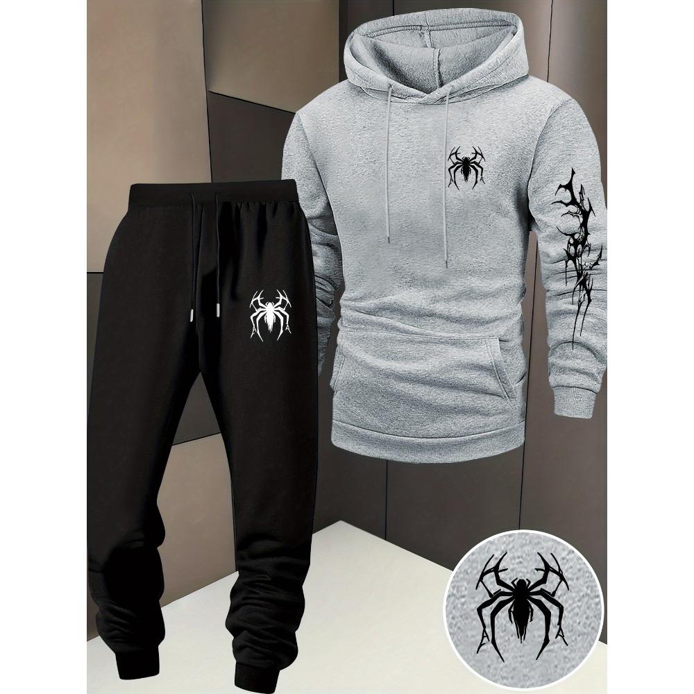 Spinnenmuster, Herren Kapuzenpullover mit langen Ärmeln Zweiteiliges Set, Lässiger Hoodie, Essentiell für Minimalistische Streetwear-Trends