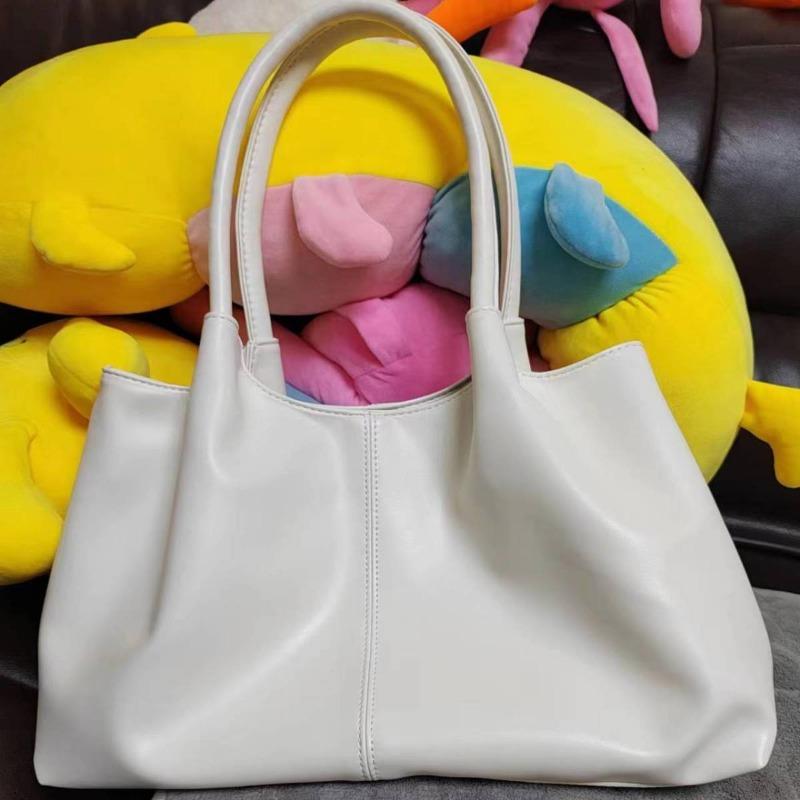 Einfache weiße PU-Leder Schultertasche für Damen weiche Achseltasche große Kapazität Einkaufstasche