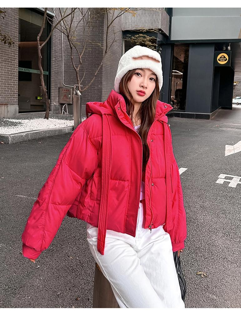 Women’s Short Hooded Windproof Thicken Warm Winter Jacket With Raglan Sleeves