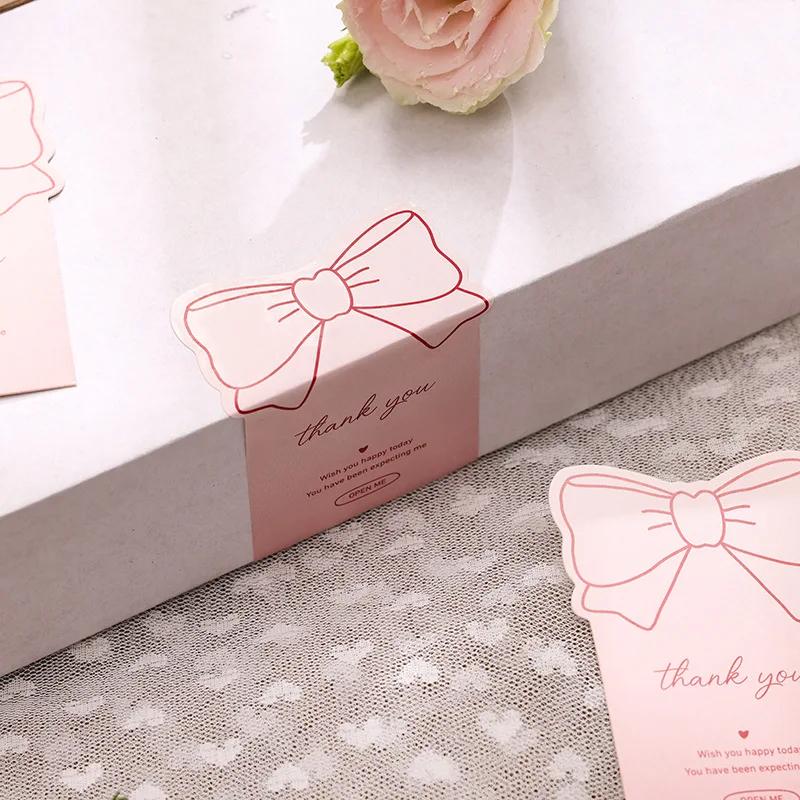 10-30pcs Pink Bowknot Thank You Stickers for Package Adhesive Decorative Seal Labels for Gift Box Baking Goods Business Package