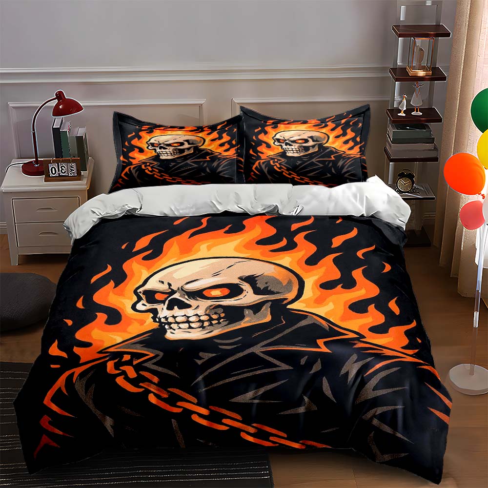 

Skull, flames, chains pattern. Bedding sets Duvet cover sets Duvet covers Pillowcases(1 * Duvet Cover 2 * Pillowcases, without duvet insert) 135x200cm