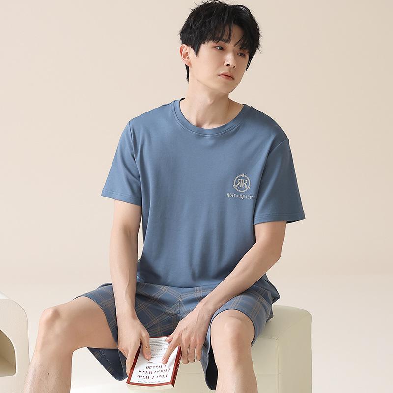 

Мужской летний комплект пижамы из модала с коротким рукавом с охлаждающим эффектом - Можно носить на улице, Домашняя одежда свободного кроя 2XL