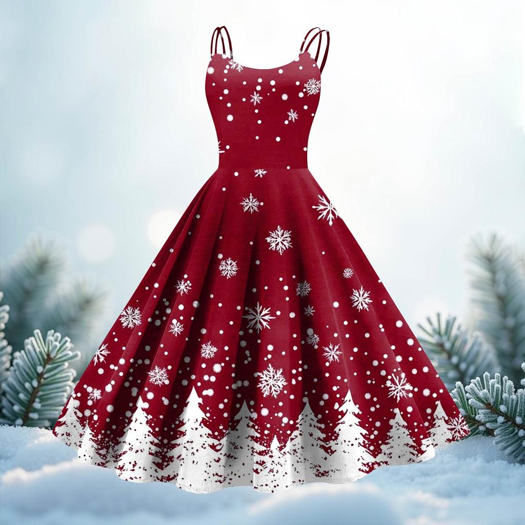 Women's Fashion Christmas Printed Sexy Strapless Gothic Cocktail Dress Punk, Vintage Dress.