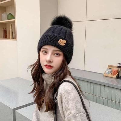 Gorro de invierno para mujer, resistente al frío, tejido con cabeza de punto cálido de terciopelo