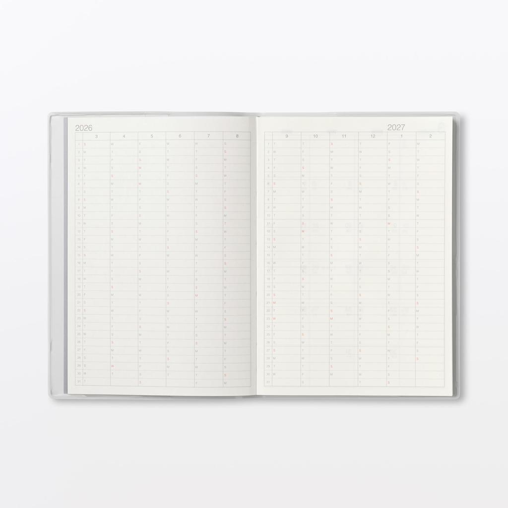 MUJI Monday March White 76418801 Monthly/Weekly Planner, Start, 2026, B6, Gray,