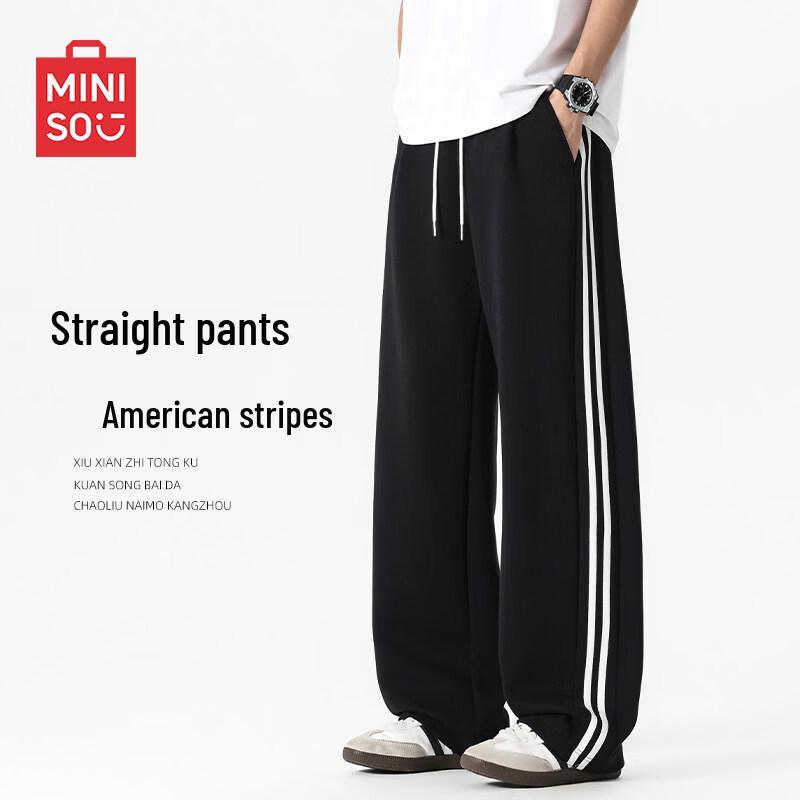 

MINISO Men s Premium Knit Striped Straight-Leg Casual Pants L