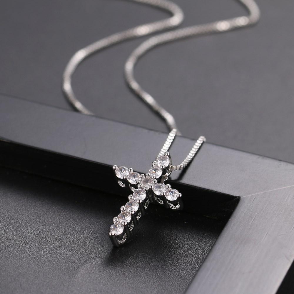 2021 S925 Silver Cross Zircon Pendant Necklace